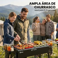 Outsunny Barbecue a Carvão com 2 Grelhas de Aço Inoxidável Portátil com 2 Prateleiras para Temperos com Ganchos 77x30x70 cm Preto(m-5)