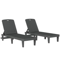Outsunny Lot de 2 chaises longues de jardin en plastique PP avec plateau latéral, inclinables à 5 positions, gris(m-12)