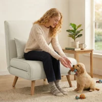 HOMCOM Fauteuil chauffeuse convertible 3 en 1 lit fauteuil lit 1 place dossier 5 positions en tissu avec coussin, crème(m-7)