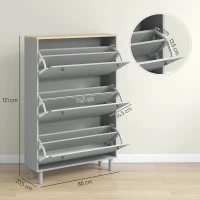 HOMCOM Meuble à chaussures 24 paires avec 3 tiroirs rabattables et étagères réglables, 80x23,5x121cm, gris(m-3)