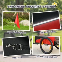 PawHut Dog Bike Trailer, Dog Cart Bicycle Carrier for Small and Medium Pets with 20" Inflatable Rubber Wheels, Red(m-8)