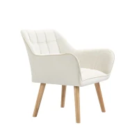 HOMCOM Fotoliu de design scandinav din lemn si catifea de culoare crem, pentru sufragerie sau birou, 67x61,5x71cm(m-16)