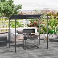 Outsunny 2.2 x 1.5 m BBQ Grill Gazebo Tent, Garden Grill with Metal Frame, Curved Canopy and 10 Hooks, Outdoor Sun Shade, Grey(m-2)