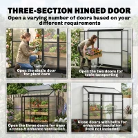 Outsunny Polycarbonate Greenhouse with 3 Hinged Doors, Top Vent, Lean-to Green House, Walk-in Greenhouse, 6 x 1.5ft, Black(m-7)