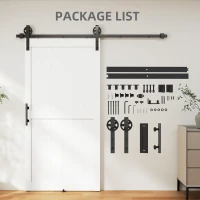 HOMCOM 213.4cm Sliding Barn Door Kit, Sliding Door with Track, Hardware, Upgraded Rollers and Floor Guide, Handle, White(m-6)