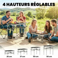 Outsunny Table pliante aluminium, table de camping pliante, poignée 4 hauteurs réglables avec Rangement 60x40x60cm, blanc(m-5)