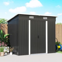 Outsunny 7 x 4ft Outdoor Storage Shed with Foundation Kit, Lean to Metal Garden Shed for Log, Rubbish Bin, Tool, Bike, Black(m-9)
