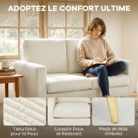 HOMCOM Canapé 2 places en velours côtelé, canapé de salon moderne 134 cm, assise rembourrée, coussin à ressorts, crème(m-4)