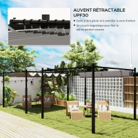 Outsunny Pergola de jardin exterieur 3 x 3 m avec toit rétractable et fixation magnétique, abri soleil UPF30+, gris(m-4)