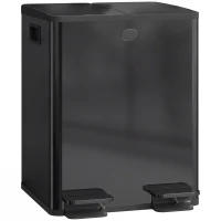 HOMCOM Poubelle de cuisine 2 compartiments de 2 x 20L, acier inoxydable, couvercle à fermeture douce, 45,8x36x51,6cm, noir(m-11)