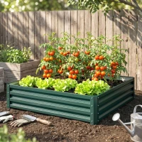 Outsunny Letto per Orto Rialzato a Fondo Aperto con Rivestimento, in Acciaio Zincato, 120x120x30 cm, Verde(m-8)