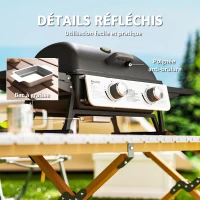 Outsunny Barbecue gaz de table transportable, 2 brûleurs 5,6 KW, barbecue gaz de camping avec étagères latérales, couvercle, noir(m-7)