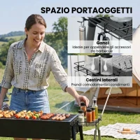 Outsunny Barbecue a Carbonella con 2 Griglie e Cestini Laterali, 94x39x70cm, Nero(m-6)