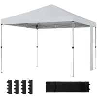 Outsunny Gazebo 3x3 m Pop Up con Tasche Portaoggetti e Sacchi di Sabbia, in Metallo e Tessuto Oxford, Bianco(m-10)