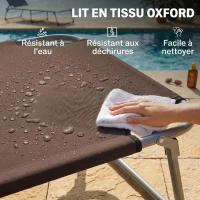 Outsunny Transat Bain de Soleil Pliable Chaise Longue Pliante Grand Confort Dossier Inclinable Multi-positions et Pare-Soleil réglable Dim. 187L x 58l x 36H cm chocolat(m-6)