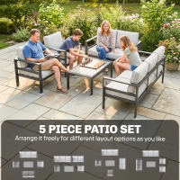 Outsunny 5 Pieces Aluminium Garden Furniture Set with Olefin Cushions, Extra Deep Outdoor Garden Sofa Set, Dark Grey(m-9)