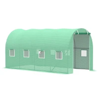 Outsunny Walk-in Polytunnel Greenhouse, Outdoor Garden Tunnel Greenhouse Tent with Zipped Roll-Up Door and 8 Mesh Windows, 4 x 2M(m-1)