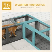 PawHut Cat Tunnel, 250cm Extra Long Wooden Cat Play Tunnel with 8 Doors, L-shape/Rectangle, Outdoor Cat Enclosure, Dark Grey(m-8)