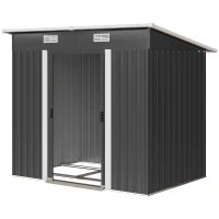 Outsunny 7 x 4ft Outdoor Storage Shed with Foundation Kit, Lean to Metal Garden Shed for Log, Rubbish Bin, Tool, Bike, Black(m-11)