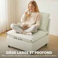 HOMCOM Fauteuil de salon, canapé 1 place moderne sans accoudoirs avec assise large, coussins épais, 146x85x78cm, crème(m-5)