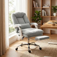 HOMCOM Scaun birou ergonomic, fotoliu de birou înclinabil din velur cu suport lombar, înălțime reglabilă, gri deschis(m-2)