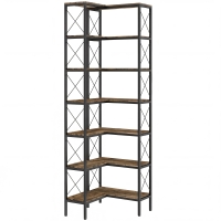 HOMCOM 6-tier L-shaped bookcase, freestanding corner shelf with metal frame, rustic brown