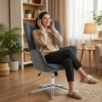 HOMCOM Fotoliu de Salon Rotativ cu Mânere, din Catifea, cu Funcție de Legănare și Înălțime Reglabilă, Gri Închis(m-9)