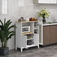 HOMCOM Meuble armoire micro-ondes pour cuisine avec 1 niche, 3 portes passe-câbles 80 x 35 x 97 cm blanc et aspect bois(m-10)