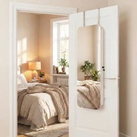 HOMCOM Espelho para Joias com Luz LED Montado na Parede ou na Porta com Fechadura Espelho de Corpo Inteiro 2 Gavetas Branco(m-9)