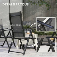 Outsunny Set 4 Scaune de Grădină Pliabile și Respirabile cu Brațe, din Oțel și Poliester, 56x69x106 cm, Gri(m-6)