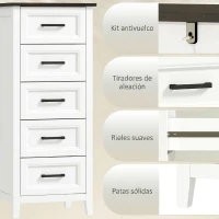 HOMCOM Cómoda Dormitorio Estrecho y Alto con Encimera Efecto Madera Cajonera para Espacios Pequeños 45x35x106 cm Blanco(m-6)