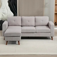 HOMCOM Canapé d'angle réversible en velours côtelé, canapé 3 places avec méridienne, cadre en acier, 192x137x84cm, gris clair(m-7)