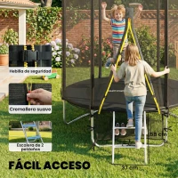 SPORTNOW Cama Elástica Exterior Ø183 cm Trampolín para Niños +6 Años Adultos con Red de Seguridad Escalera de 2 Peldaños Negro(m-7)