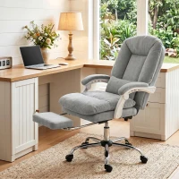 HOMCOM Scaun birou ergonomic, fotoliu de birou înclinabil din velur cu suport lombar, înălțime reglabilă, gri deschis(m-5)