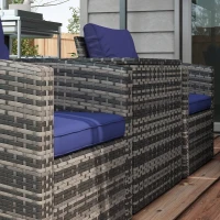 Outsunny 6 Pieces Rattan Garden Furniture Set, 7 Seater Wicker Outdoor Furniture Set with Storage Tea Table & Side Table, Sectional Garden Sofa Set with Cushions, Navy Blue(m-9)