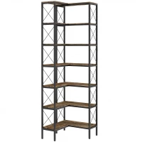 HOMCOM Estante em L de 6 níveis, estante de canto independente com estrutura metálica, castanho rústico(m-1)