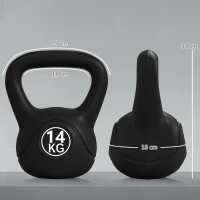 HOMCOM Pesa Rusa de 14 kg Kettlebell Relleno de Arena con Mango Ancho Antideslizante para Entrenamiento 26x18x32 cm Negro(m-3)