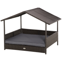 PawHut Wicker Dog Bed, Elevated Rattan Dog House with Removable Cushion and Canopy, for Small and Medium Dogs, 98 x 69 x 70cm - Grey
