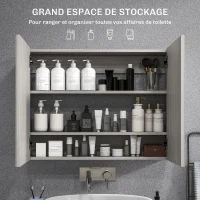HOMCOM Armoire murale salle de bain avec miroir, meuble salle de bain, double portes et étagères réglables, 80x15x60cm, gris(m-4)
