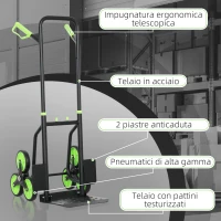 DURHAND Carrello Portapacchi per Scale 6 Ruote, Pieghevole, Portata 120kg, in Acciaio, per Trasloco, Giardinaggio, Verde(m-6)