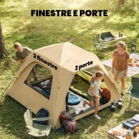 Outsunny Tenda Pop-Up per 2-3 Persone con Finestre in Rete e Borsa, 240x240x160 cm, Cachi(m-7)