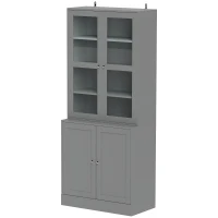 HOMCOM Bibliothèque vitrine, meuble de rangement à 6 niveaux avec 4 portes dont 2 en verre trempé, étagères réglables, gris(m-1)