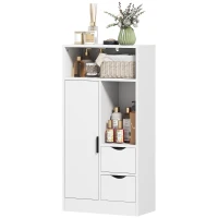 HOMCOM Meuble de salle de bain, meuble de rangement étroit avec 2 tiroirs, compartiments ouverts, 50x25x100cm, blanc(m-1)