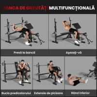 Soozier Bancă pentru Greutăți cu Suport pentru Genuflexiuni, Bancă Olimpică Reglabilă, Multifuncțională cu Pad Curl pentru Brațe, Extensii pentru Picioare, Gri(m-4)