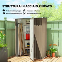 Outsunny Capanno Porta Attrezzi in Metallo con Tetto Inclinato e Porta Bloccabile, 142x86x189 cm, Marrone(m-4)