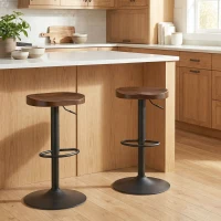 HOMCOM Tabourets de Bar Lot de 2 Réglables Pivotants Chaises de Cuisine avec Siège en Bois d'Orme Marron Foncé(m-8)