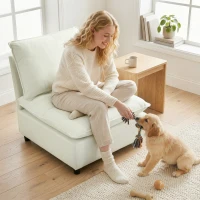 HOMCOM Fauteuil de salon, canapé 1 place moderne sans accoudoirs avec assise large, coussins épais, 146x85x78cm, crème(m-8)