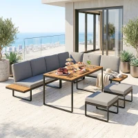 Outsunny Modulares Gartenmöbel-Set mit 2 Zweisitzern, 1 Ecksofa und Kissen, Grau(m-6)