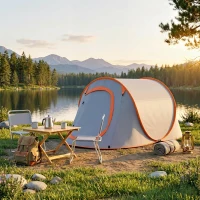 Outsunny Tenda de Campismo para 1-2 Pessoas Impermeável de 2000 mm com Bolsa de Transporte para Pesca 245x148x105 cm Cinzento(m-9)