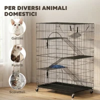 PawHut Gabbia Gatti a 4 Livelli con Amaca, Letto, Rampe e Piattaforme in Metallo con Ruote e Vassoio Estraibile, Nero(m-8)